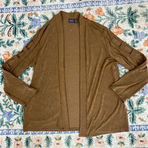 Chicos Travelers Cardigan size 16 open cut out sleeve brown size 3